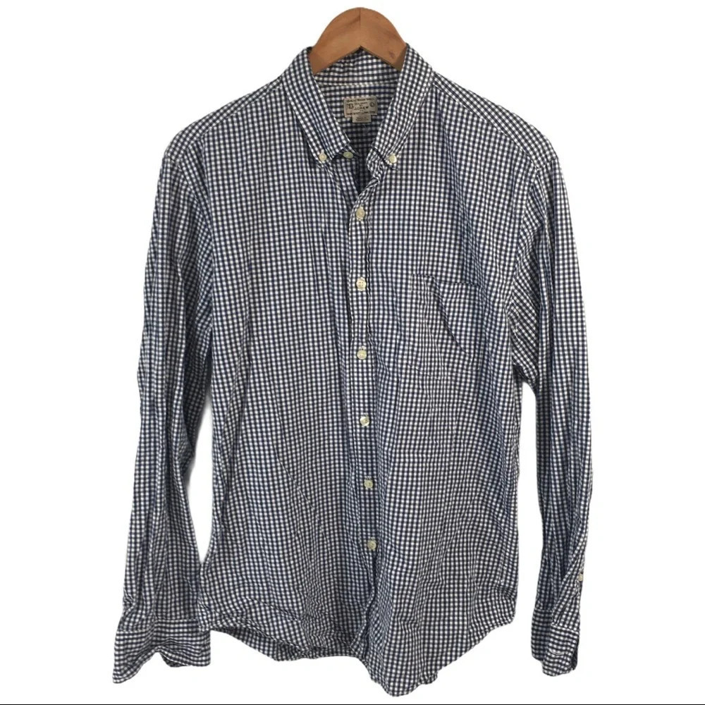 BF172 Men’s J. Crew Preppy Gingham Print Beach Button Down Shirt L